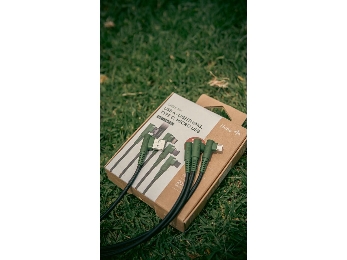Hune câble de charge 90° 3in1 1.2m - Forest green