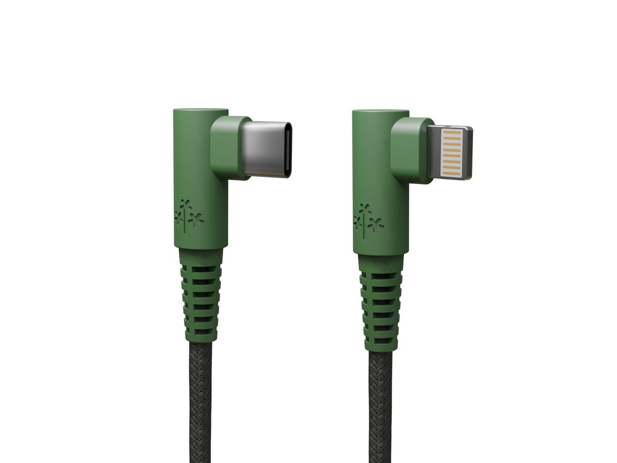 Hune câble de charge 90° TypeC-Lightning - 1.2m, Forest green