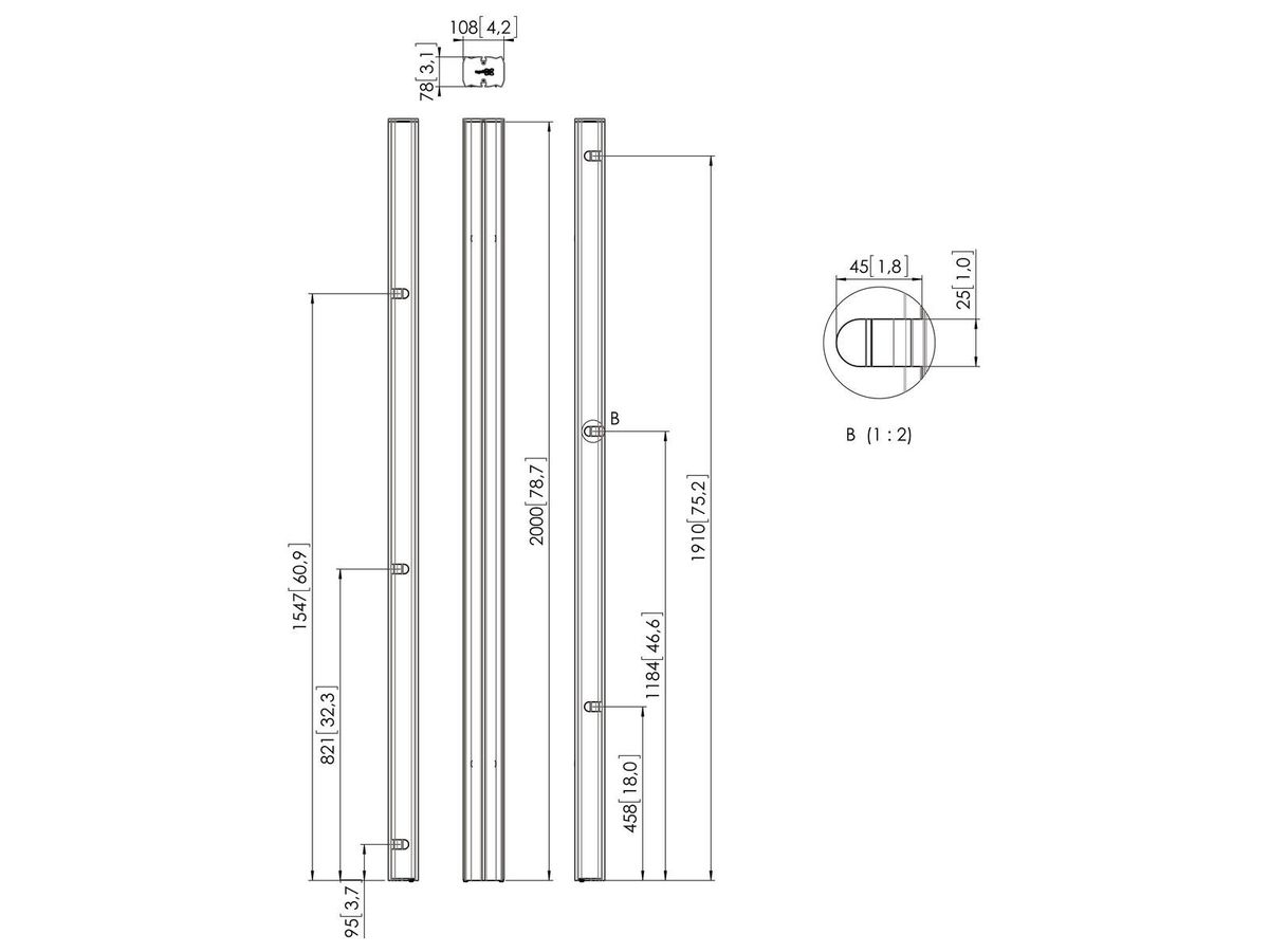 Vogel's Pro Profil, 200cm - Connect-It, modular, 160kg, silber